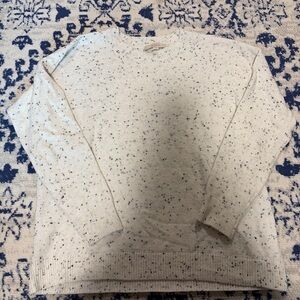 LOFT Cream Speckled Crewneck Sweater with Black Flecks